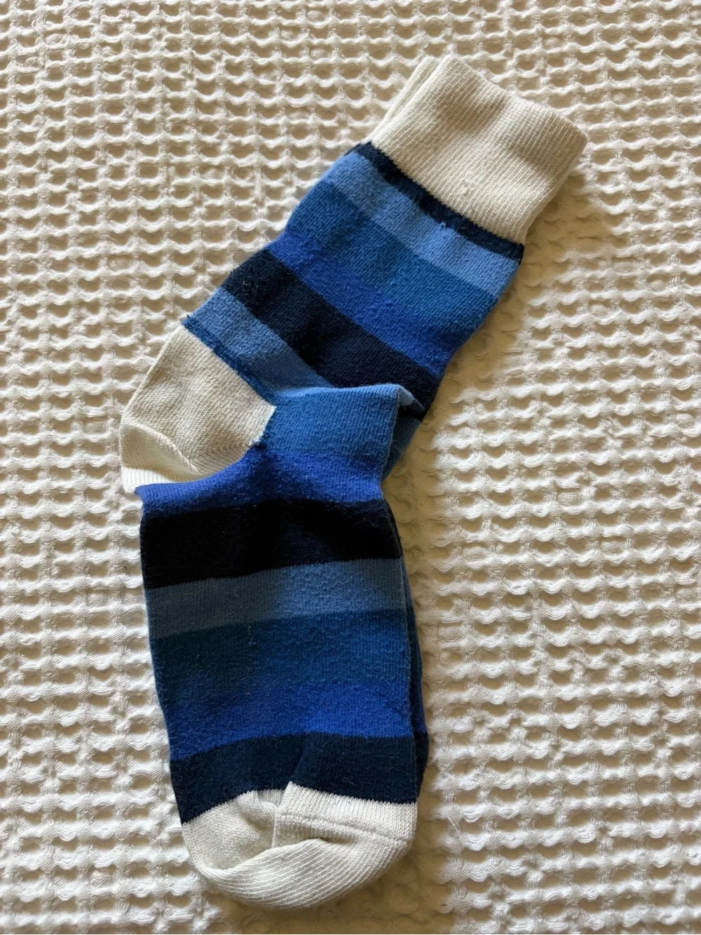 Happy Socks Blue Striped Crew Socks with White Accents